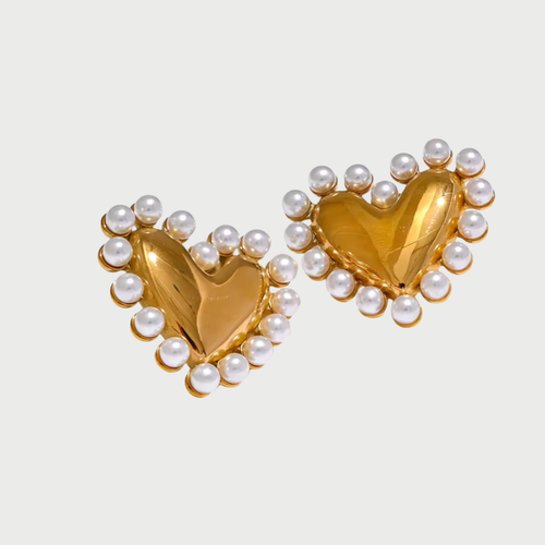 HEART PEARL EARRINGS - GOLD