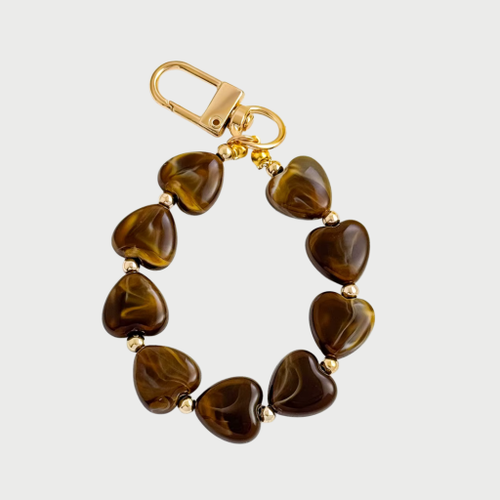 HEARTS PHONE CHARM - BROWN