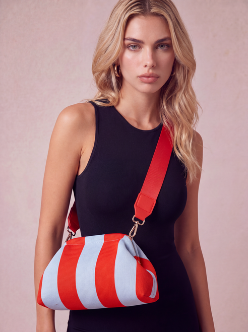 CITY GIRL POUCH + STRAP - RED/BLUE