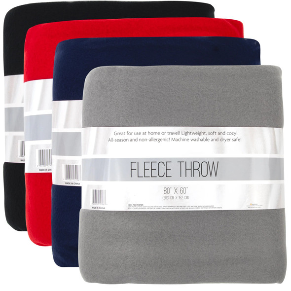 Twin Fleece Throw Blankets | 80" x 60"  | Assorted Color | 24 Pcs/CS