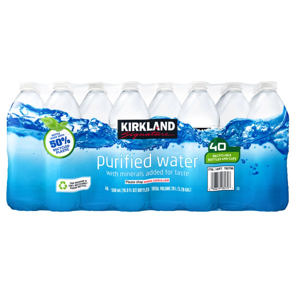Kirkland Signature Bottled Purified Water, 16.9 oz. Bottles, 40/Case