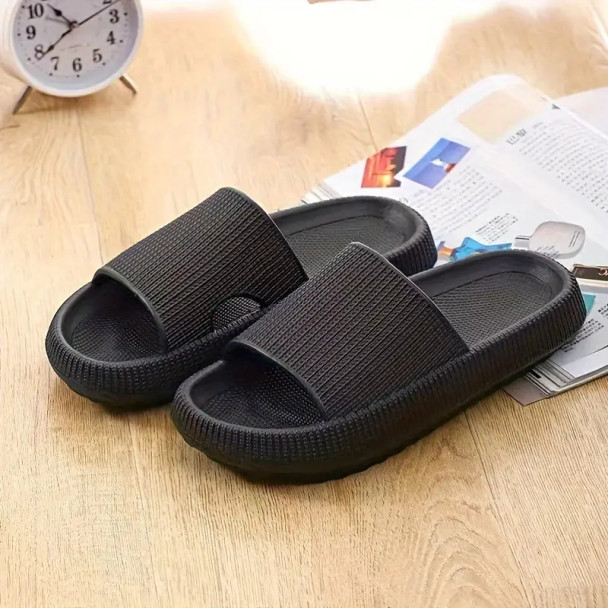 Unisex Solid Color Open Toe EVA Slippers | Black