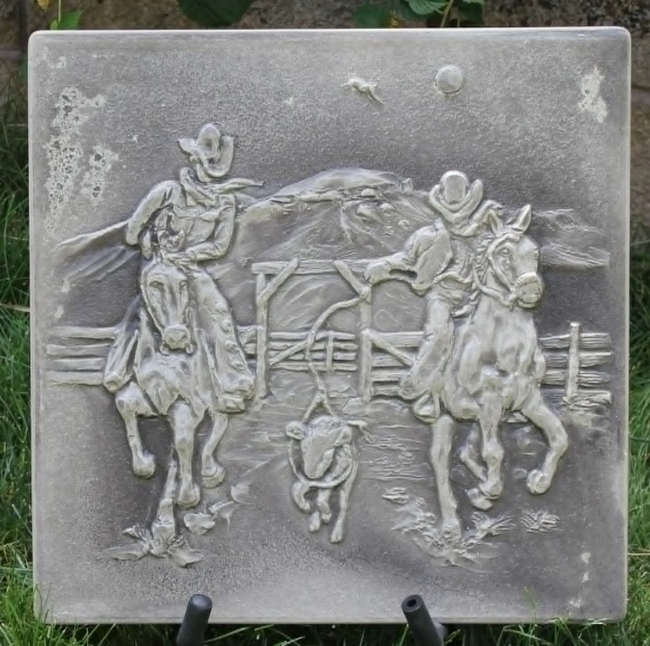 Steer Roping Large Stepping Stone Commemorative Ornamental Concrete