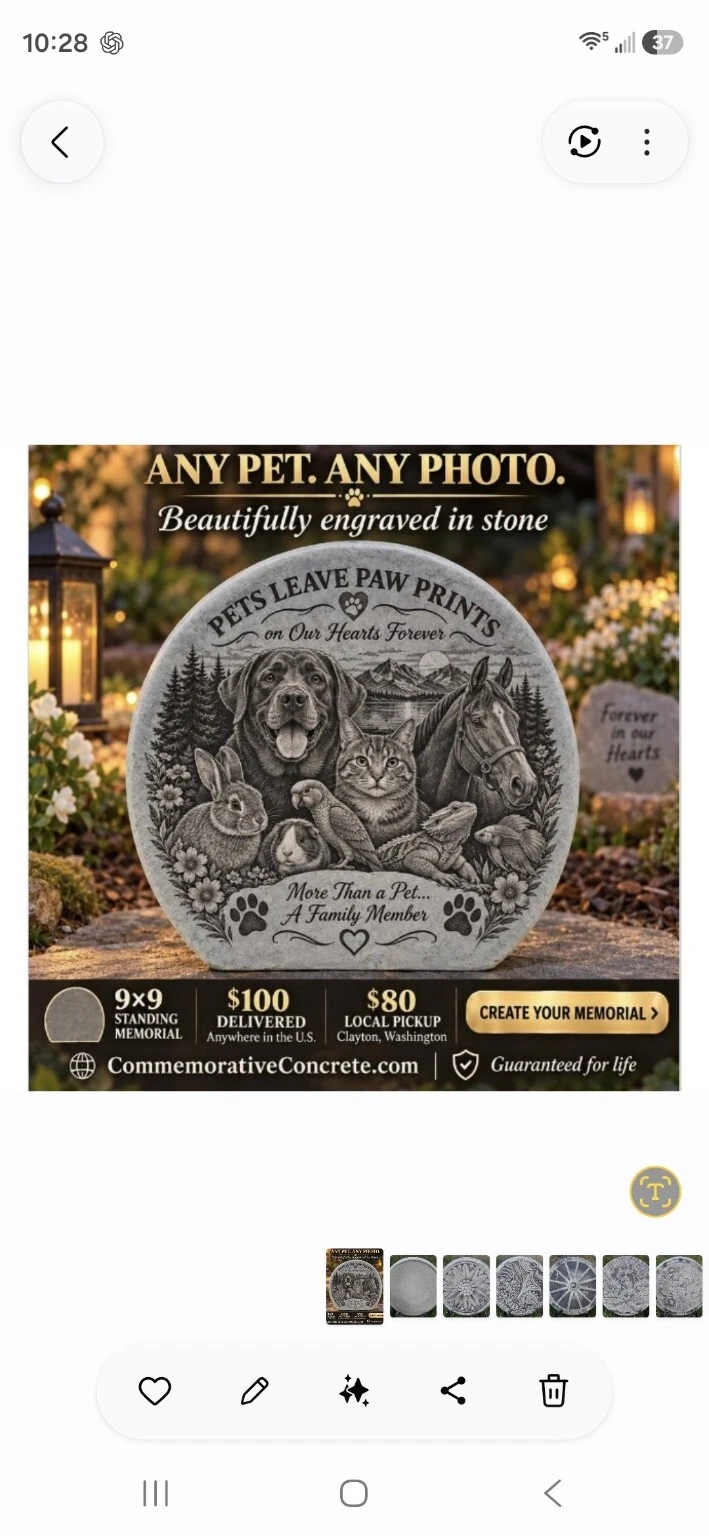 Multi-animal engraved commemorative standing stone