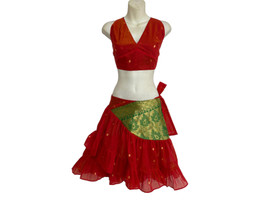 These are beautiful Mini wrap skirts and halter tops. I have shown these on their own and also showed layered with full skirts to give you costuming ideas.These are unique and one of a kind sets.  These are beautiful Mini wrap skirts and halter tops. I have shown these on their own and also showed layered with full skirts to give you costuming ideas.These are unique and one of a kind sets.