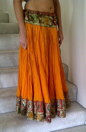 Breathtaking Orange Crushed Silk Skirt with Pleasing Brocade Trim