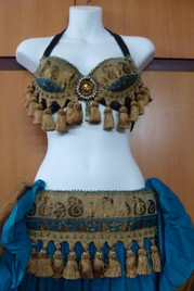 Charming Copper Teal 3 pc Bra belt Ensemble