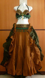 Gleaming Green Maroon Copper Bra Belt Set 3 pc Ensemble