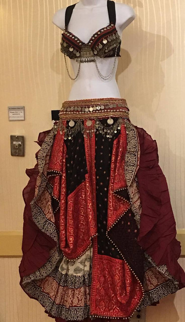 Ruby Red Bra Dupatta Veil with a block print skirt and Solid Colored 25 yd Skirt Ruby Red Bra Dupatta Veil with a block print skirt and Solid Colored 25 yd Skirt