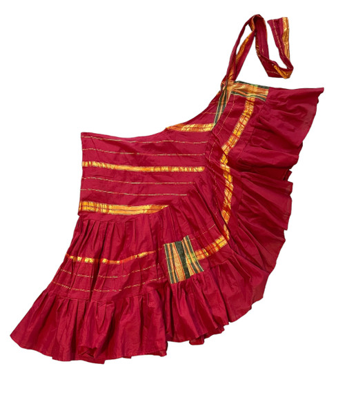 Beautiful Long Wrap Skirt  The skirt is free size. It can be worn with ties on the side or it can be worn hi lo style. You may also bustle it up. Looks great by itself or layered with another skirt or pantaloons.

Measurements:

32" long

50" waist not including ties

International Shipping is extra 
