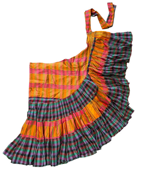 Beautiful Long Wrap Skirt  The skirt is free size. It can be worn with ties on the side or it can be worn hi lo style. You may also bustle it up. Looks great by itself or layered with another skirt or pantaloons.

Measurements:

32" long

50" waist not including ties

International Shipping is extra 
