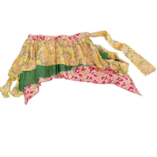 This is a beautiful 3 layer hipster. It has a long tie on each end the waist has elastic to give it a great fit. Hand Block printed pure cotton fabric is used on the top layer and the bottom layer and pure cotton contrast color fabric is used for the middle layer. These are really fun and great to wear for practice or layering a costume or by itself with leggings or pants. You can tie them on the side or tie them in the front and let the tail hanging in the back. They are about 18' long and waist stretches to about 52". We can also make custom sizes and colors for an extra fee. 

Please note that the shipping mentioned is domestic shipping within USA

For international customers you can check the box international at checkout and the shipping will be calculated. Or please feel free to message me. 