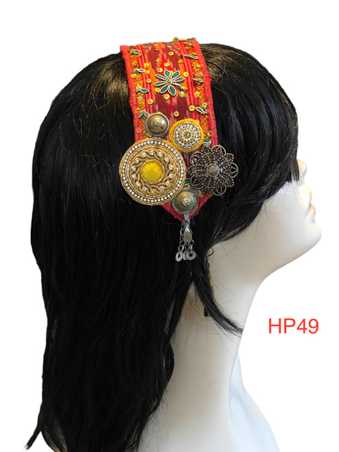 Beautiful Hand made Head piece on a lovely base. It has long ties to secure  it on the head. It is approximately 12" long not including ties.

We can make you a custom head piece in your choice of color and embellishments. Just message us. 

International shipping will be extra. Message us if you are an international customer.
