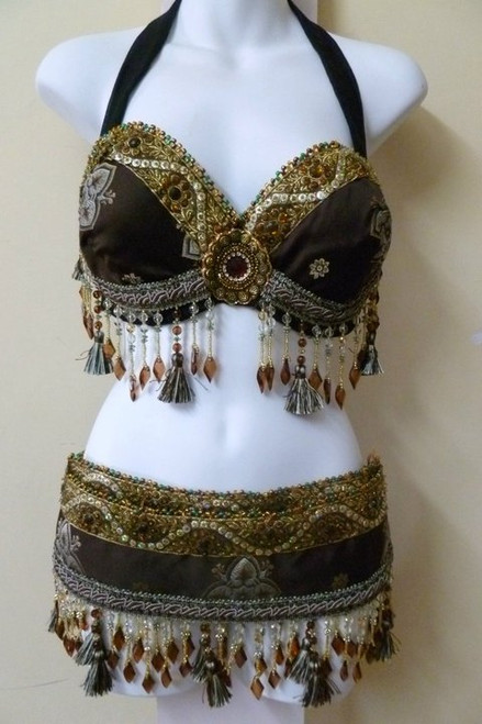 Elegant Brown Topaz with a Hint of Light Teal 3 pc Bra and Belt set
