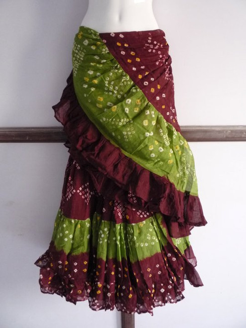 Gorgeous 25 yard Jaipr Tie Dye skirt Green Maroon Combo - Magical Fashions
