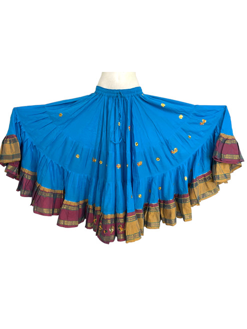 This is a gorgeous 25 Yard Double Bordered Aishwarya Skirt with peacocks embroidered on the hem.

Length 36"

Waist stretches from 28" to 50" 

I can also make you a matching choli or halter in your size.

Layaway is also an option. Please go ahead and put this in your cart and then use the layaway button to check out with details on the items you want to put on layaway. 

I expect a payment every week or 2 weeks. And you have 3 months to pay it off. Please keep these terms in mind while selecting a layaway option.  I expect a 25% or more down or atleast $50 whichever is greater.

Please note that the listing is only for the skirt. Halter or belt not included but available.

Also note that I try to give you the most accurate product. My items are unique and there are times when there are slight variations in borders or slight shade etc. But none the less the item is unique , quality and beautiful. And you will love it!

If is only for the skirt you want custom please email me and I will get you a custom length or waist made for $ 15 extra. 

International S&H extra
