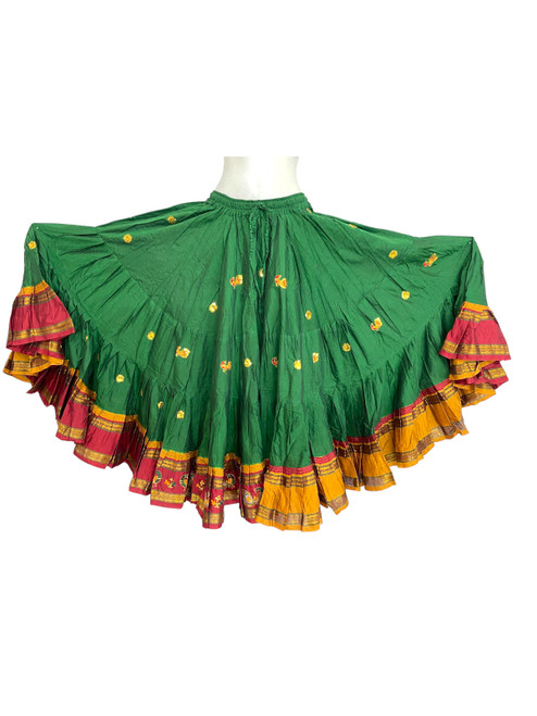 This is a gorgeous 25 Yard Double Bordered Aishwarya Skirt with peacocks embroidered on the hem.
Length 36"
Waist stretches from 28" to 50" 
I can also make you a matching choli or halter in your size.
Layaway is also an option. Please go ahead and put this in your cart and then use the layaway button to check out with details on the items you want to put on layaway. 
I expect a payment every week or 2 weeks. And you have 3 months to pay it off. Please keep these terms in mind while selecting a layaway option.  I expect a 25% or more down or atleast $50 whichever is greater.
Please note that the listing is only for the skirt. Halter or belt not included but available.
Also note that I try to give you the most accurate product. My items are unique and there are times when there are slight variations in borders or slight shade etc. But none the less the item is unique , quality and beautiful. And you will love it!
If is only for the skirt you want custom please email me and I will get you a custom length or waist made for $ 15 extra. 
International S&H extra
 This is a gorgeous 25 Yard Double Bordered Aishwarya Skirt with peacocks embroidered on the hem.
Length 36"
Waist stretches from 28" to 50" 
I can also make you a matching choli or halter in your size.
Layaway is also an option. Please go ahead and put this in your cart and then use the layaway button to check out with details on the items you want to put on layaway. 
I expect a payment every week or 2 weeks. And you have 3 months to pay it off. Please keep these terms in mind while selecting a layaway option.  I expect a 25% or more down or atleast $50 whichever is greater.
Please note that the listing is only for the skirt. Halter or belt not included but available.
Also note that I try to give you the most accurate product. My items are unique and there are times when there are slight variations in borders or slight shade etc. But none the less the item is unique , quality and beautiful. And you will love it!
If is only for the skirt you want custom please email me and I will get you a custom length or waist made for $ 15 extra. 
International S&H extra