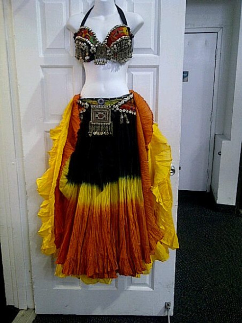 Gorgeous Orange Yellow Ensemble 2 skirts, Bra, Belt Gorgeous Orange Yellow Ensemble 2 skirts, Bra, Belt
