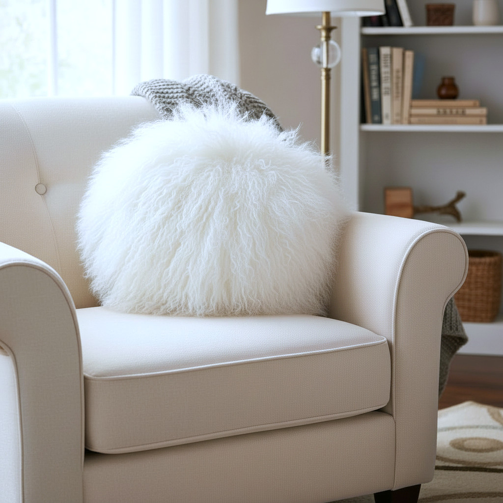 Real Mongolian Tibetan Lamb Fur Pillow Cover - 18x18 Inch White Luxury Cushion Cover