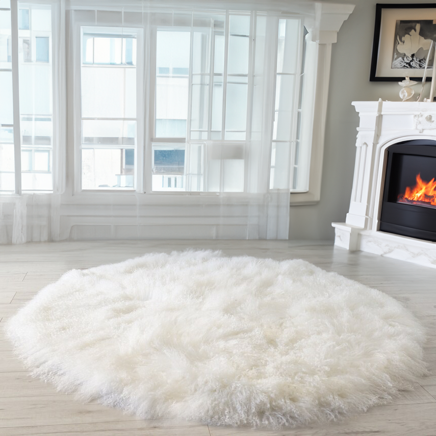 6' Tibetan Mongolian Lamb Fur Sheepskin Round Rug