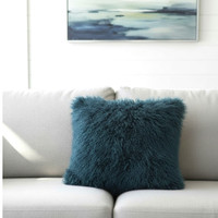 lamb sheepskin teal pillow 