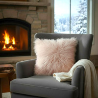 18" x 18" Mongolian Lamb Fur Pillow Blush
