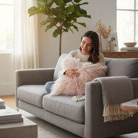 18" x 18" Mongolian Lamb Fur Pillow Blush