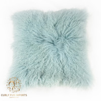 Mongolian Lamb Fur Pillow Light Aqua 