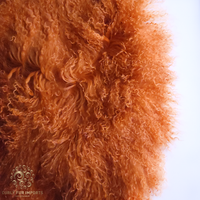 Mongolian Lamb Fur Pelt Sheepskin Bright Orange closeup