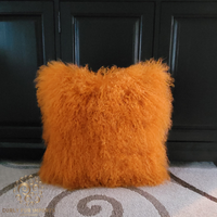 Mongolian Lamb Fur Pillow Bright Orange 