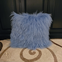 Mongolian Lamb Fur Pillow Placid Blue Mongolian Lamb Fur Pillow Placid Blue