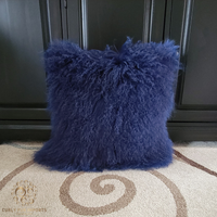 18" x 18" Mongolian Lamb Fur Pillow Twilight Blue  18" x 18" Mongolian Lamb Fur Pillow Twilight Blue