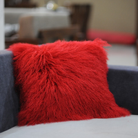 Mongolian Lamb Fur Pillow Red 