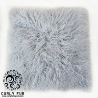 24" x 24" Mongolian Lamb Fur Pillow Silver