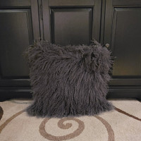 Mongolian Lamb Fur Pillow Charcoal