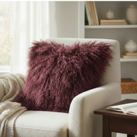 Mongolian Lamb Fur Pillow Mahogany 