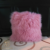 Mongolian Lamb Fur Pillow Bubble Gum Pink