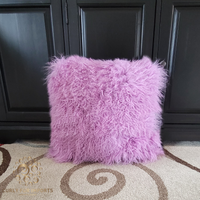 Mongolian Lamb Fur Pillow Violet Tulle 