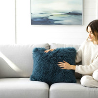 Mongolian Lamb Fur Pillow Teal