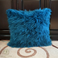 Mongolian Lamb Fur Pillow Carribean Blue