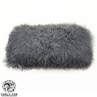 Tibetan Lamb Fur lumbar Pillow Charcoal Tibetan Lamb Fur lumbar Pillow Charcoal