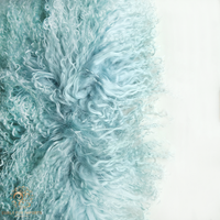 Mongolian Lamb Fur Sheepskin Plate Light Aqua closeup