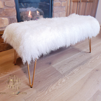 Tibetan Mongolian Lamb White Fur Gold Hairpin Leg Bench