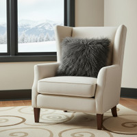  Mongolian Lamb Fur Pillow Charcoal