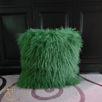Mongolian Lamb Fur Pillow Emerald Green  Mongolian Lamb Fur Pillow Emerald Green
