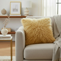 Tibetan Lamb Fur Pillow Single Sided Fur Golden Beige