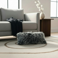 Tibetan Lamb Fur Pillow Single Sided Fur Frosted Black