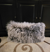 Tibetan Lamb Fur Lumbar Frosted Grey Tibetan Lamb Fur Lumbar Frosted Grey