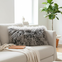 Tibetan Lamb Fur Lumbar Frosted Grey