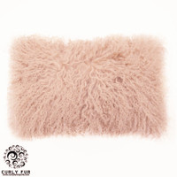 Tibetan Lamb Fur Lumbar Pillow Blush 